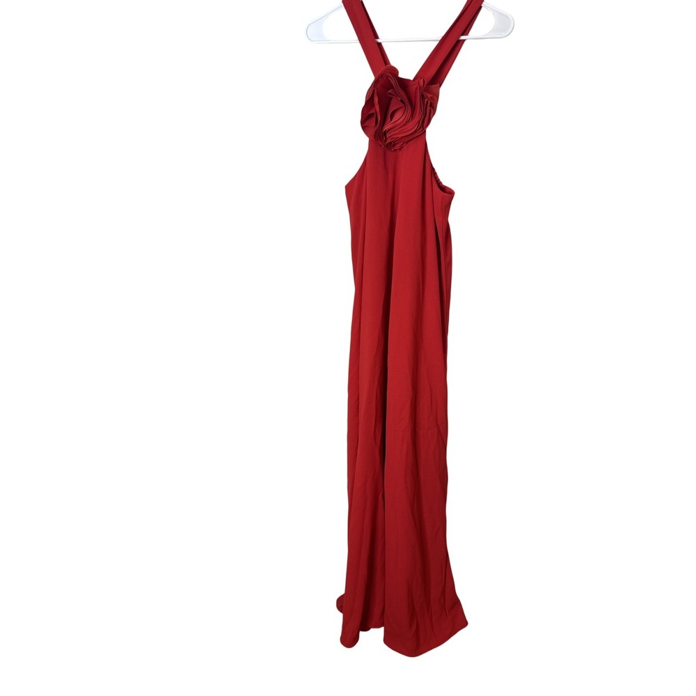 Eloquii Dress Womens 16 Red Halter Ruffle Flower Maxi Gown Wedding Formal